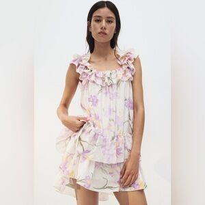 H&M Floral Ruffle Trimmed Lined Dress